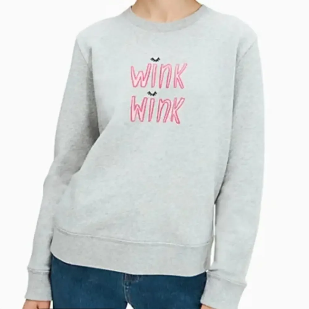 Kate‎ Spade Wink Graphic Sweatshirt Gray Pink Crewneck Pullover Cotton Small